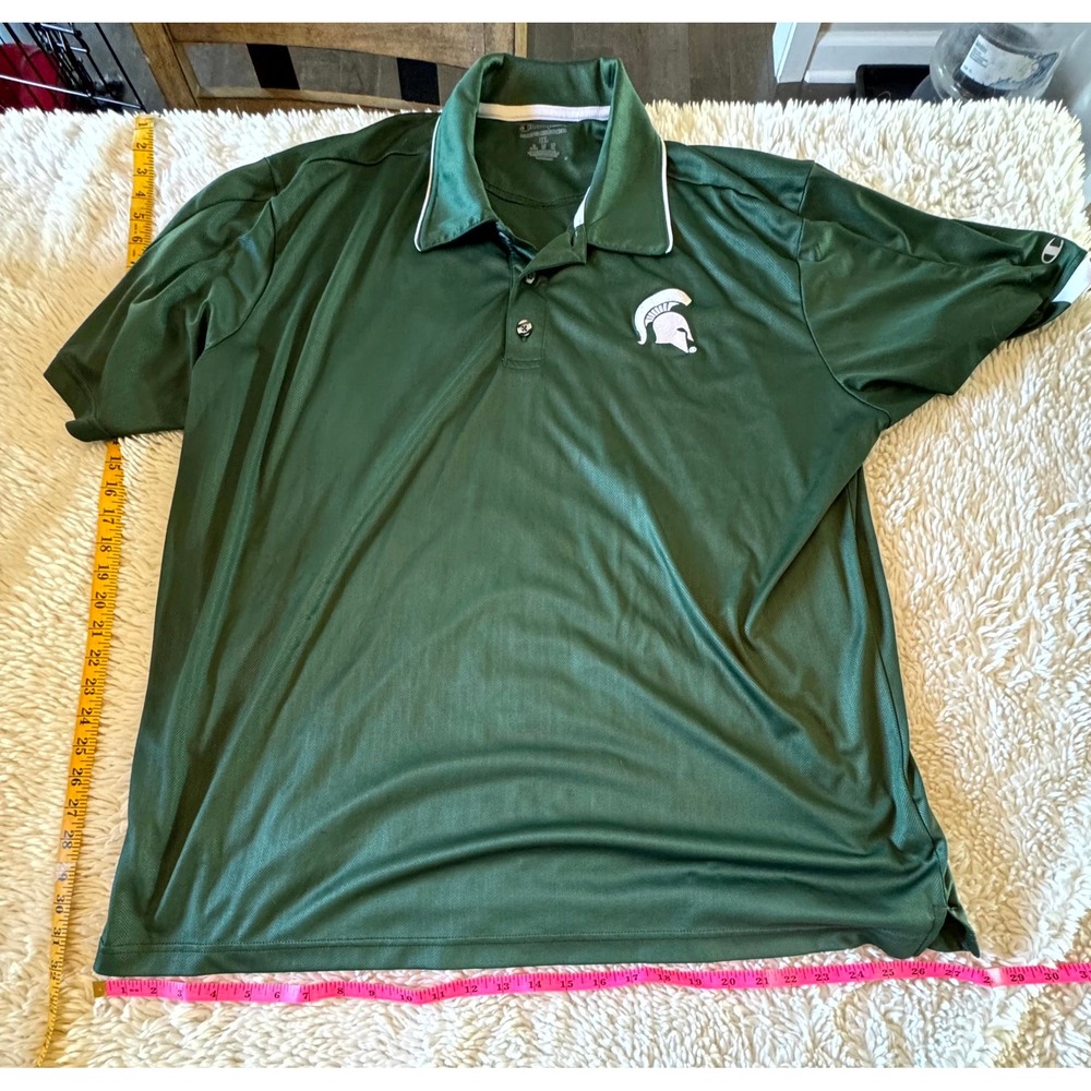 Champion‎ Michigan State Spartans Green Athletic Polo Shirt Mens 2XL